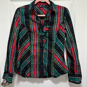 New York & Company Multicolor Plaid Blouse